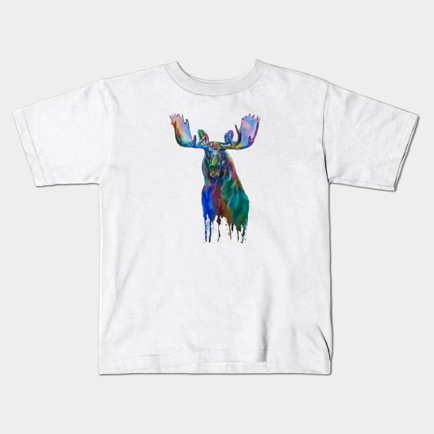 Moose Lover Watercolor Kids T-Shirt by CunninghamWatercolors